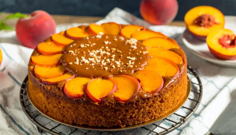 Peach Cake with brown sugar frosting