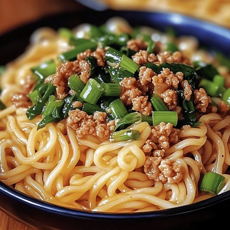 Bowl of addictive Dan Dan Noodles with spicy sauce and fresh toppings