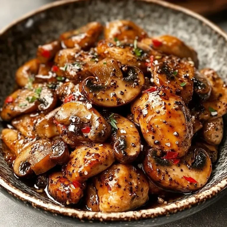 Delicious Black Pepper Chicken with Mushrooms served on a plate