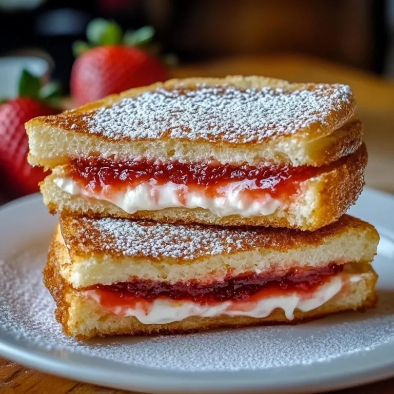 Fried strawberry cheesecake sandwiches with fresh strawberries and crispy coating.