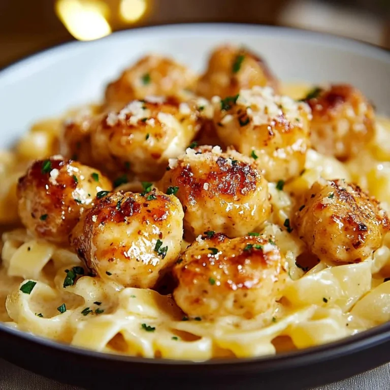 Garlic Butter Chicken Bites with Creamy Parmesan Pasta on a plate