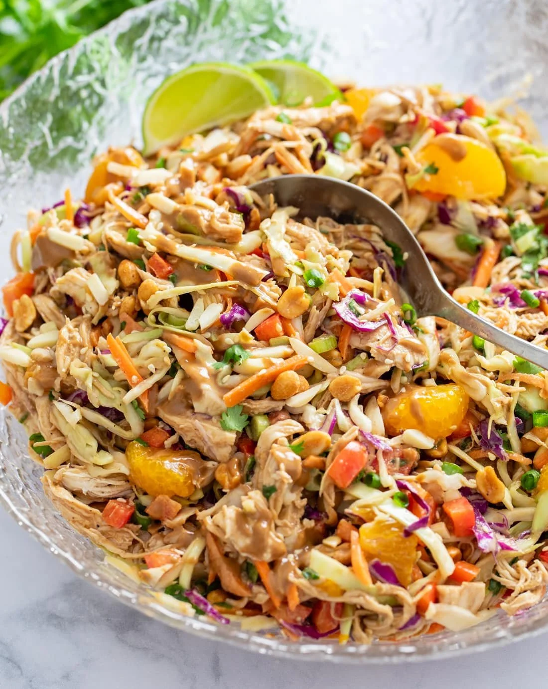 Delicious and colorful Thai Chicken Salad with grilled chicken and fresh vegetables