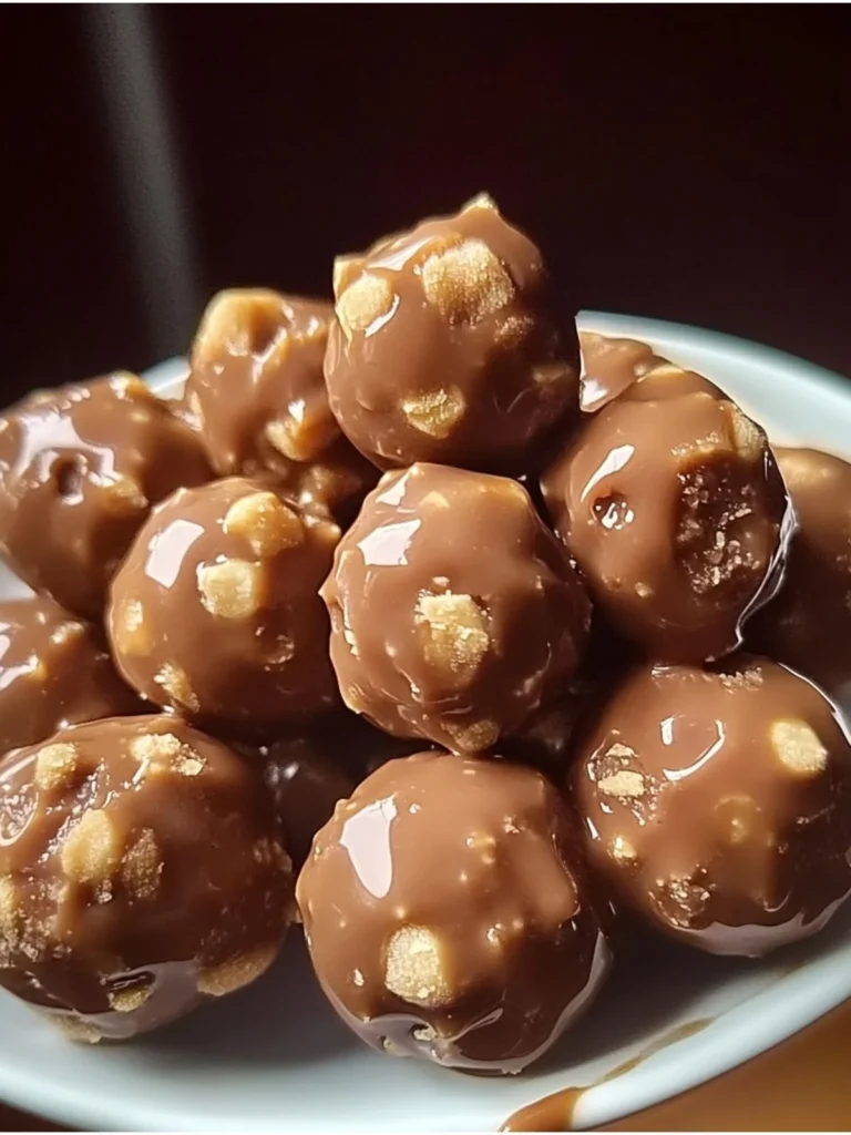 Delicious Butterfinger Balls dessert made with chocolate and peanut butter.
