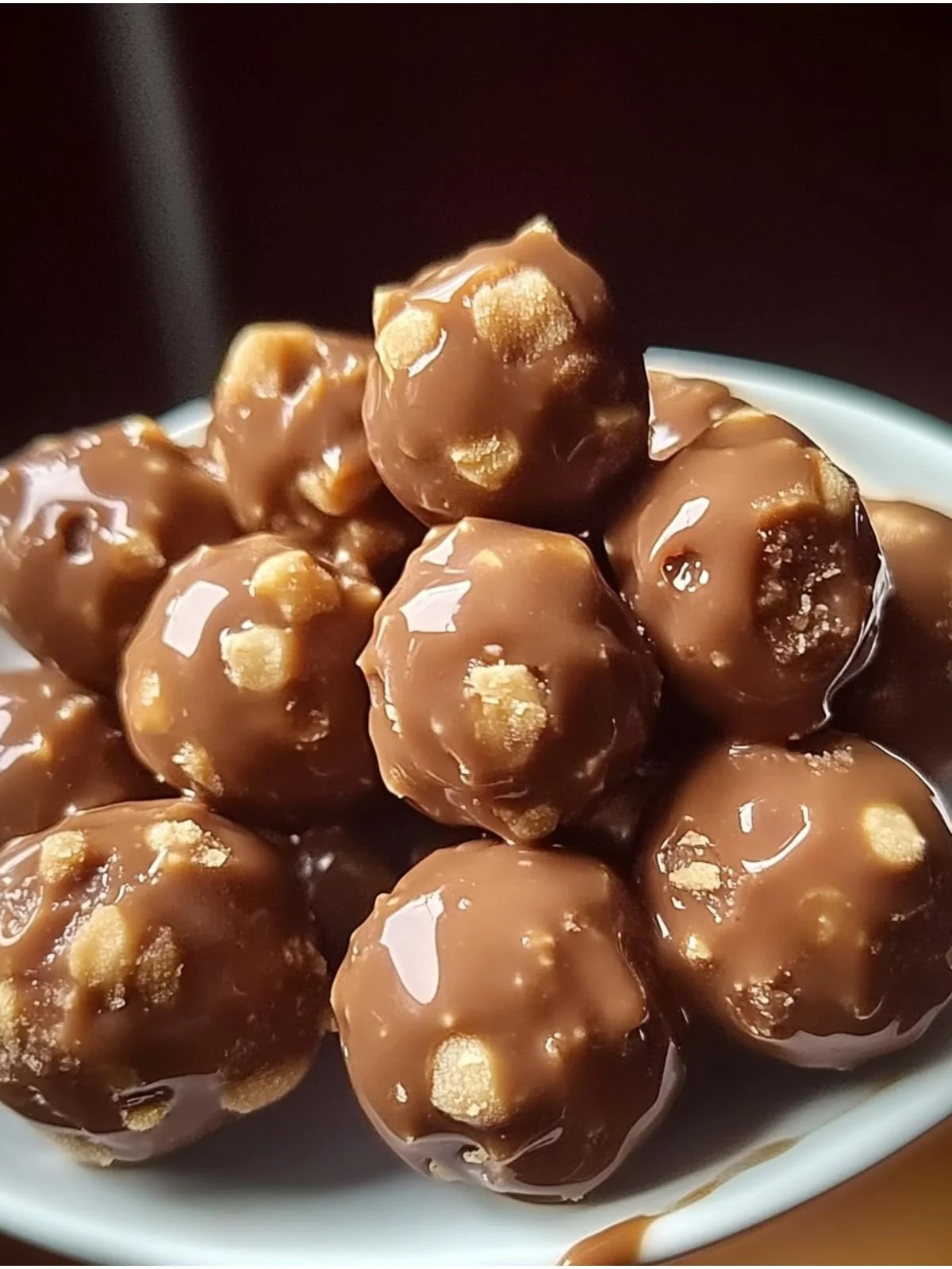 Delicious Butterfinger Balls dessert made with chocolate and peanut butter.