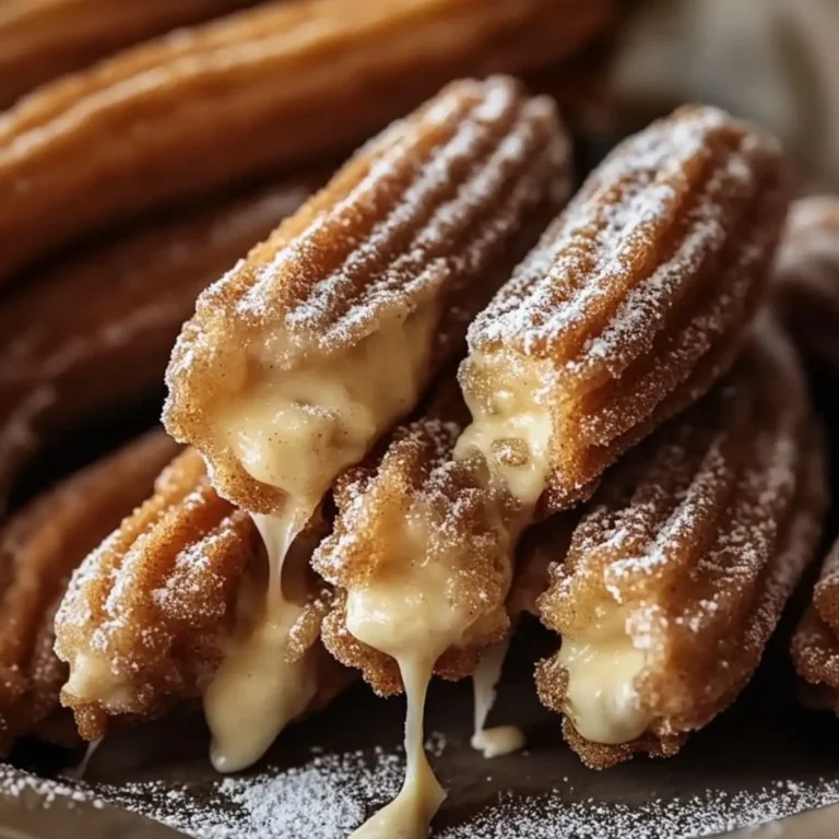 Delicious cookie dough cheesecake-stuffed churros drizzled with chocolate sauce