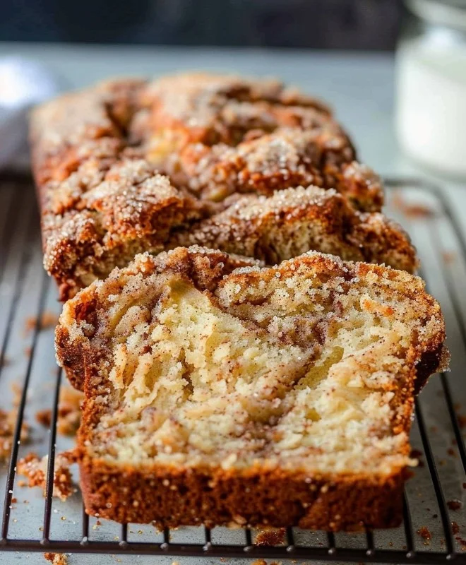 Freshly baked apple bread with spices, perfect for fall treats.
