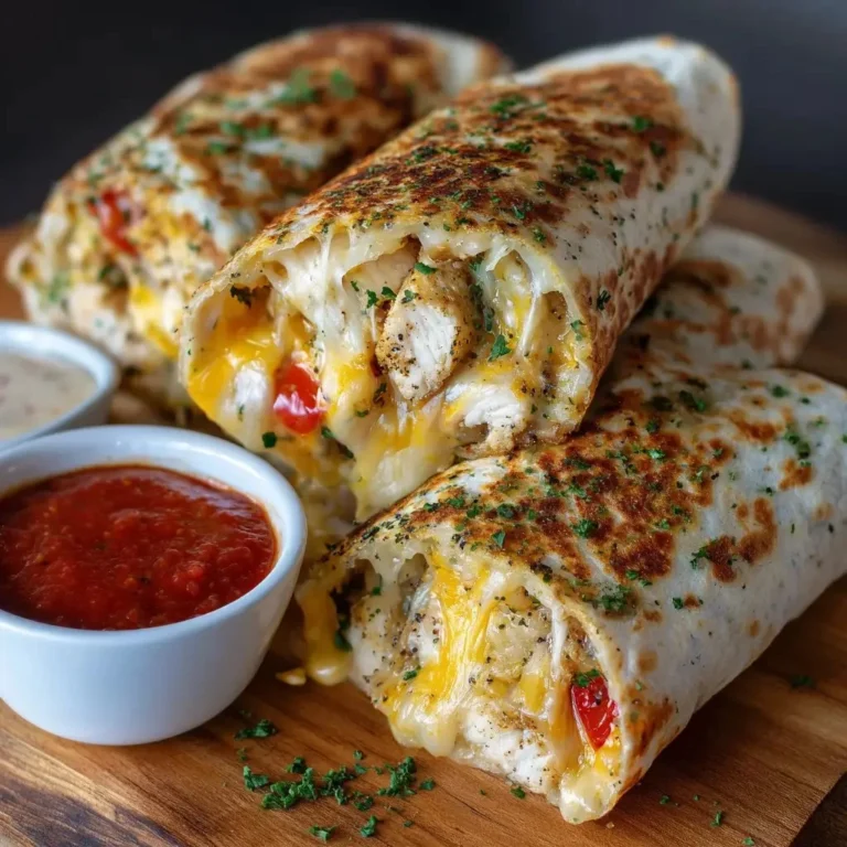 Cheesy garlic chicken wraps served on a plate with fresh ingredients