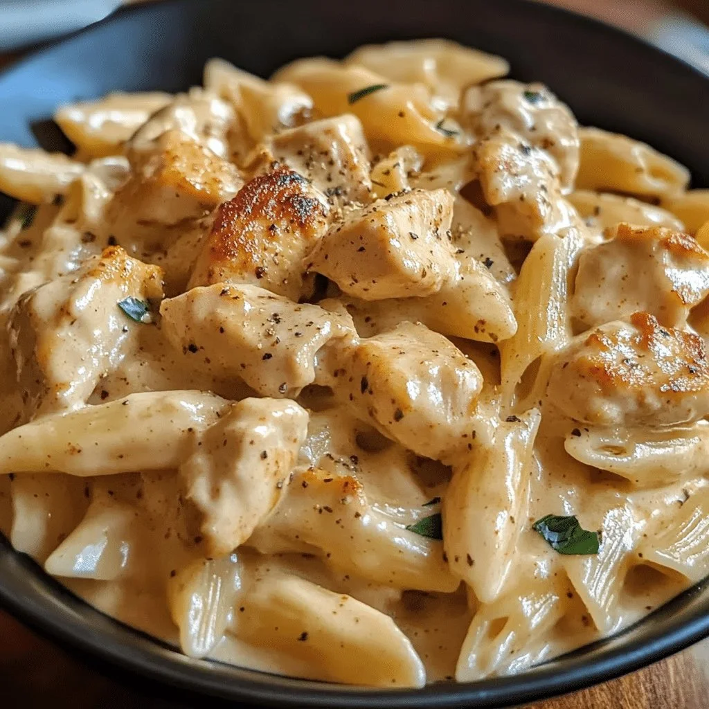 Bowls of creamy Cajun chicken pasta garnished with fresh herbs and spices.