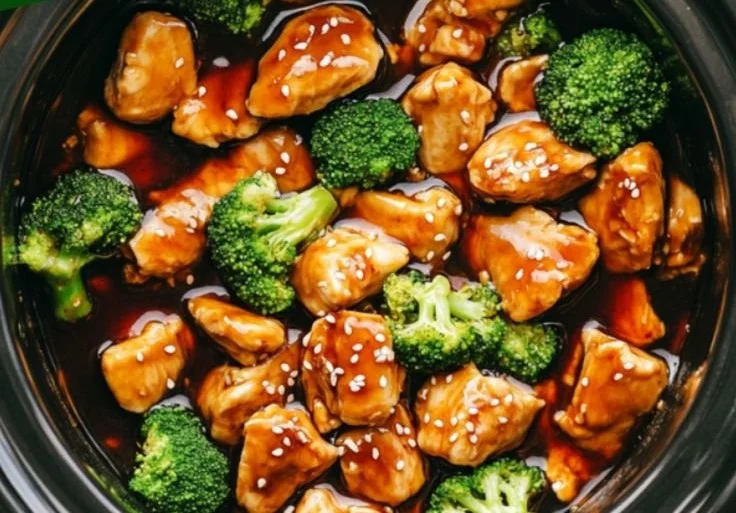 Crockpot Teriyaki Chicken in a bowl with rice and vegetables