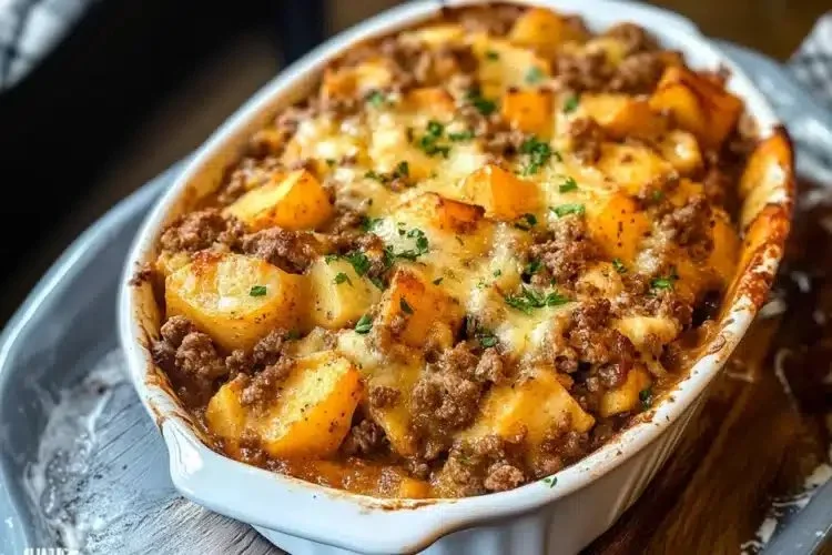 Delicious Hobo Casserole made with ground beef and vegetables