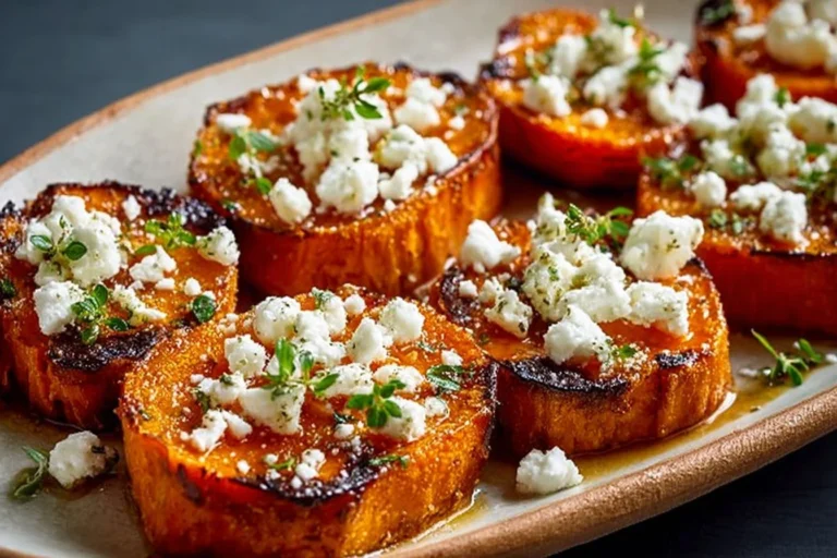 Gourmet honey feta sweet potato rounds topped with honey and feta cheese.
