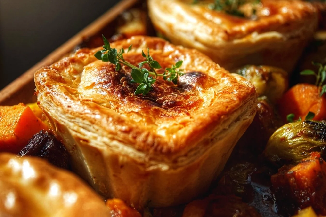 Delicious roasted autumn vegetable pot pies with flaky crust and fresh ingredients