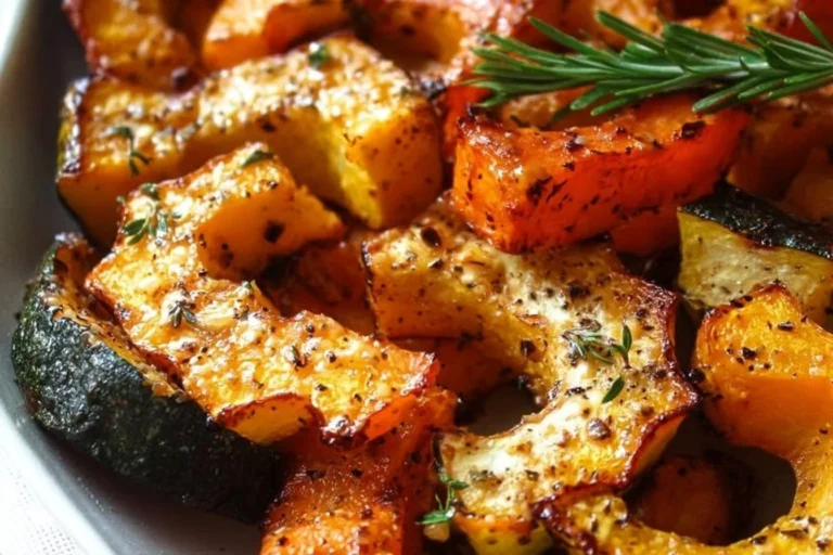 Delicious roasted acorn squash slices seasoned and ready to eat
