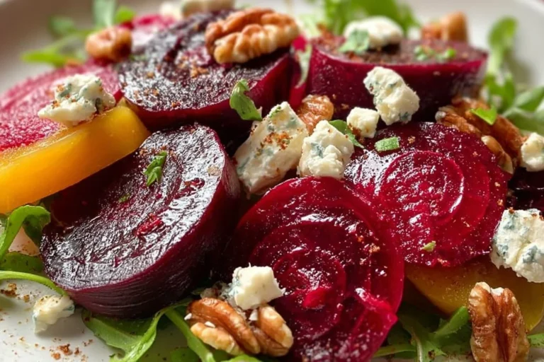 Vibrant beet salad with various bold flavors and ingredients