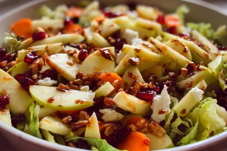 Chopped autumn salad with fresh ingredients and vibrant colors for a seasonal dish.