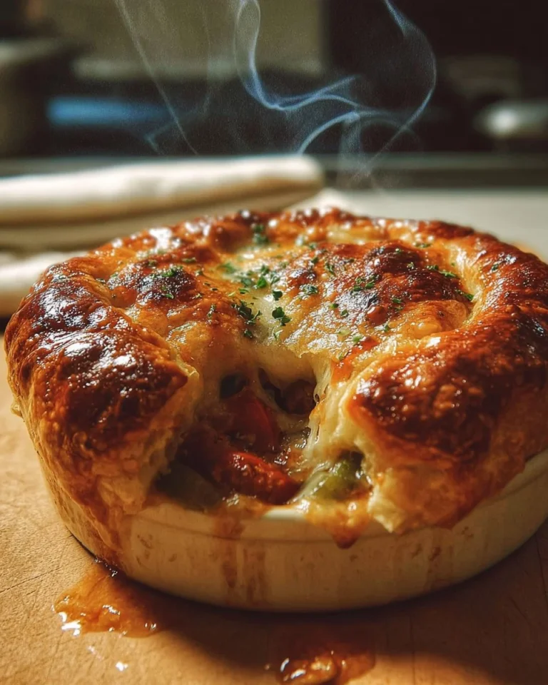 Delicious homemade pizza pot pie served hot from the oven