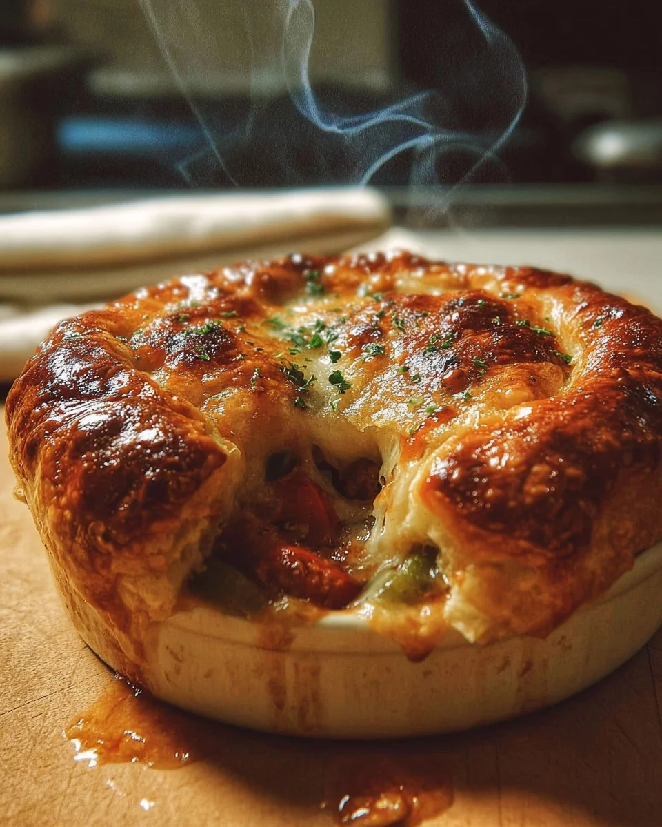 Delicious homemade pizza pot pie served hot from the oven