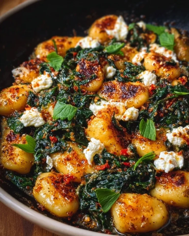 Creamy gnocchi dish with spinach and feta cheese