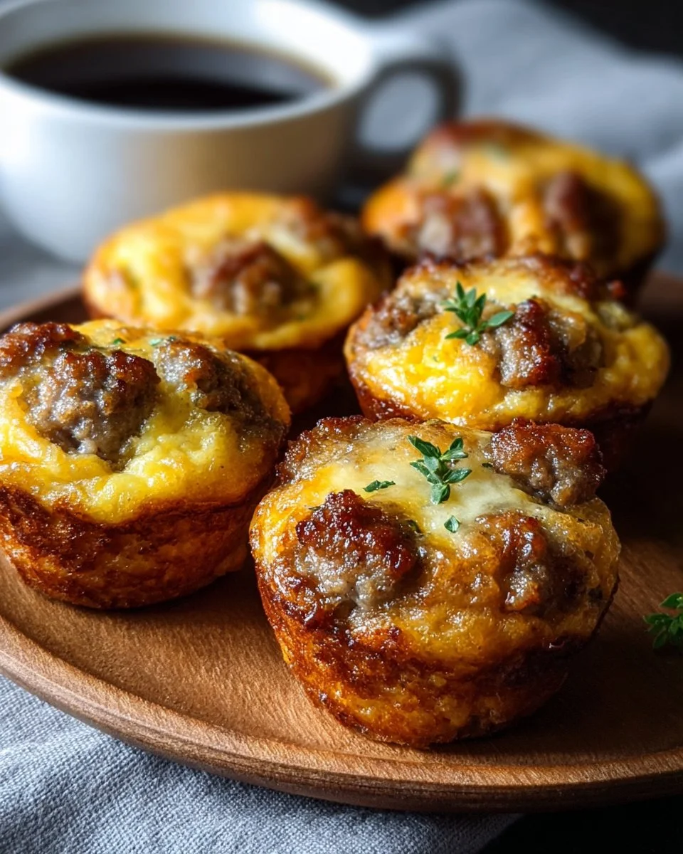 Easy sausage breakfast muffins on a white plate ready to eat
