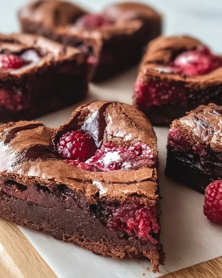 Heart shaped brownies topped with raspberry swirl