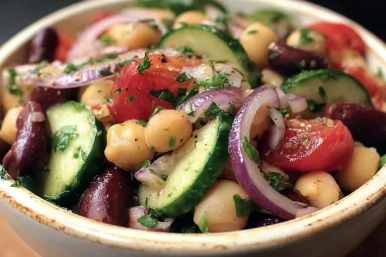 Vibrant Mediterranean Bean Salad with fresh vegetables and herbs