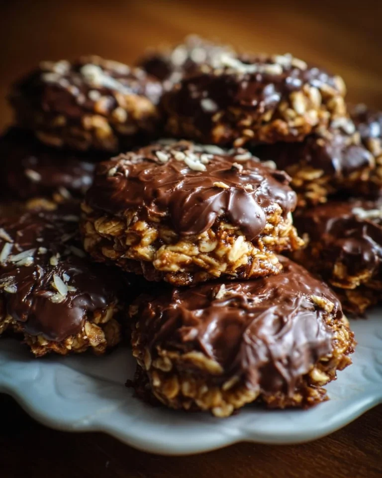 Plate of No Bake Preacher Cookies made with oats and cocoa.