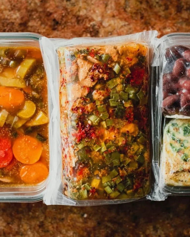 A variety of postpartum freezer meals prepared for new moms' convenience.