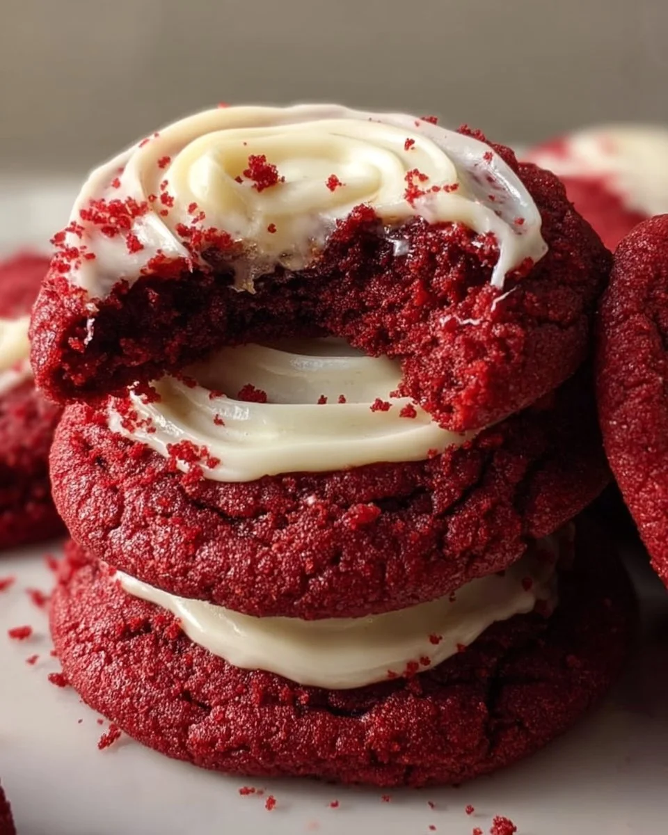 Delicious homemade red velvet cookies with cream cheese frosting