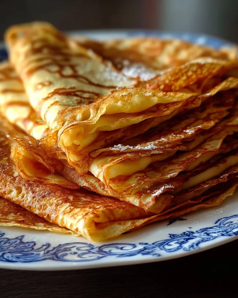 Delicious simple French crepes served with fresh fruits and syrup