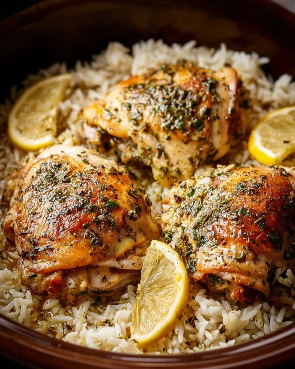 Slow Cooker Lemon Herb Chicken with Fluffy Rice