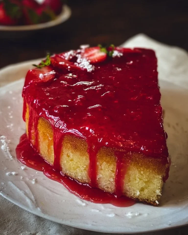 Delicious strawberry glaze topping for desserts like cakes and pastries.
