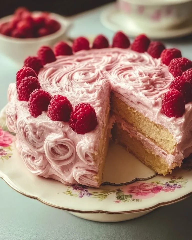 Delicious Sugar Cookie Cake topped with vibrant Raspberry Buttercream frosting