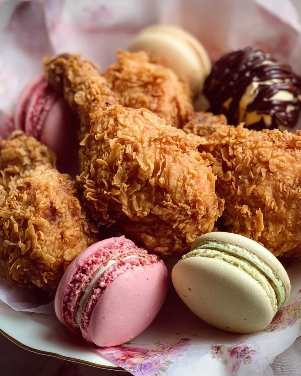 Valentine's Day fried chicken and macaron bouquet arrangement