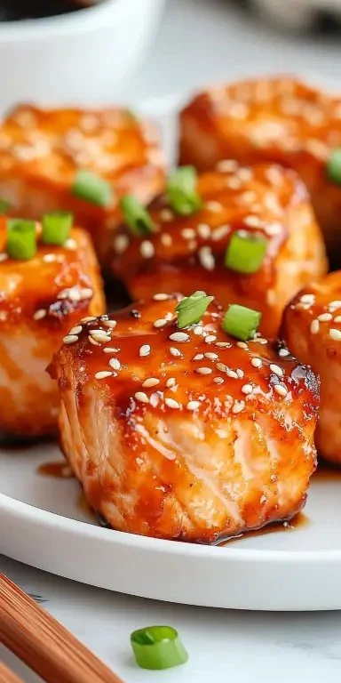 Delicious Bang Bang Salmon Bites served as an appetizer.