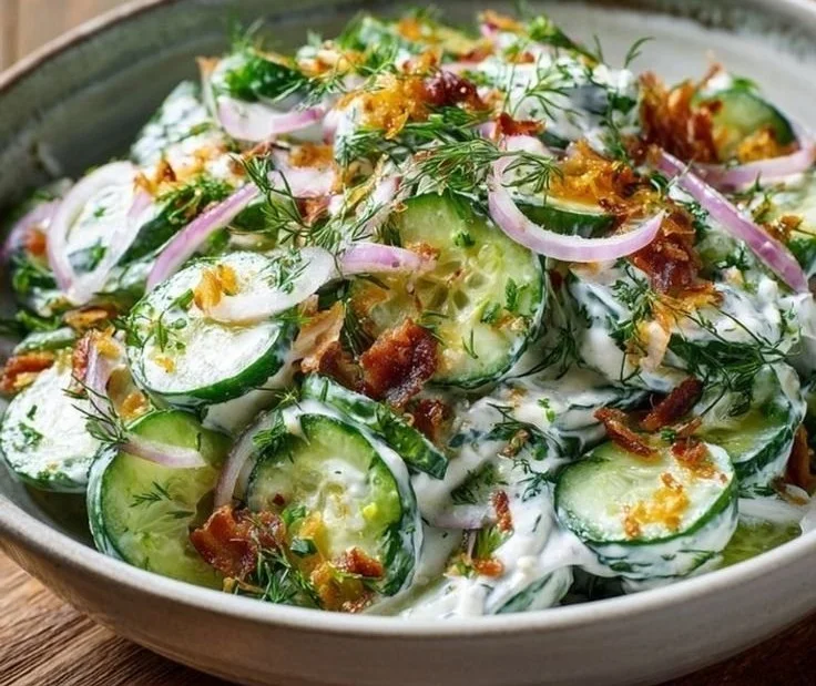 Delicious Cucumber Ranch Salad with fresh cucumbers and creamy ranch dressing