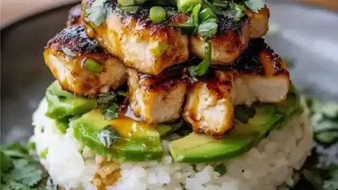 Delicious Honey Lime Chicken & Avocado Rice Stack Recipe