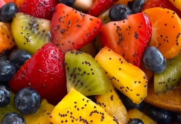 Fresh Fruit Salad with Honey Lime Poppy Seed Dressing