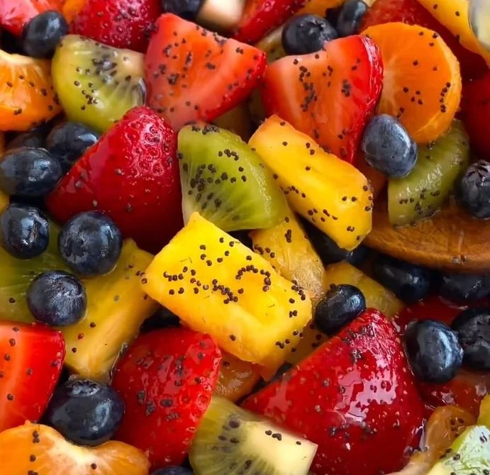 Fresh Fruit Salad with Honey Lime Poppy Seed Dressing