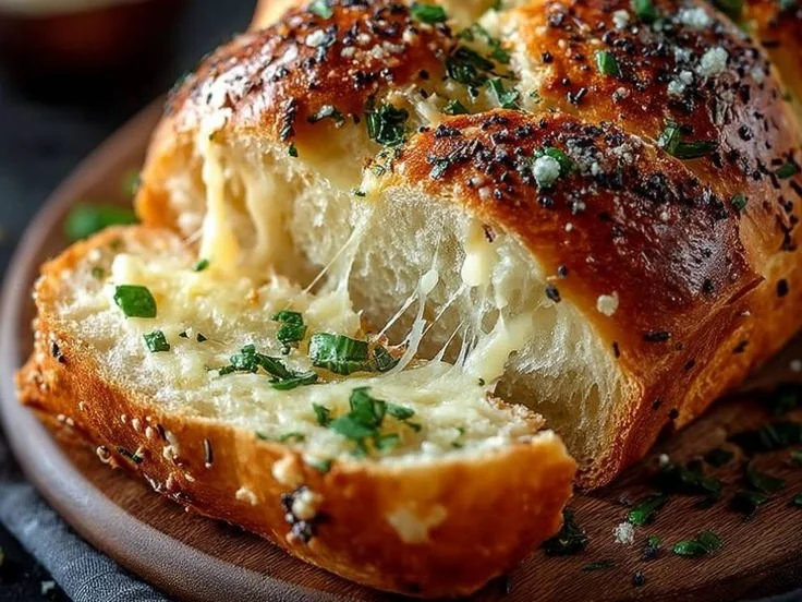 Freshly baked Italian Herb and Cheese Bread with herbs and cheese topping.