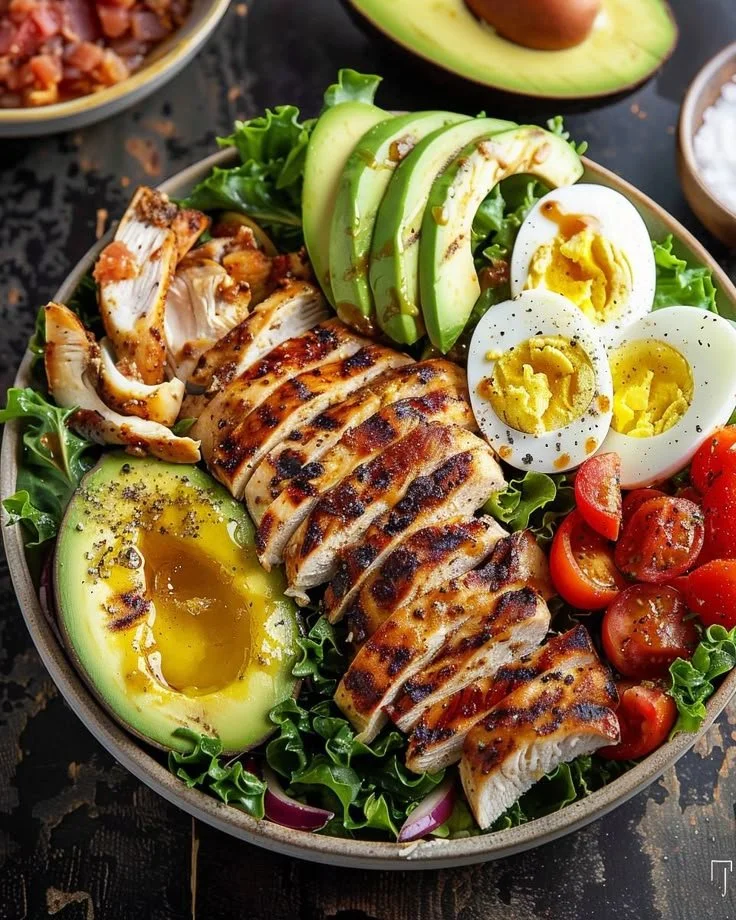 Paleo Grilled Chicken Cobb Salad with Honey Dijon Dressing