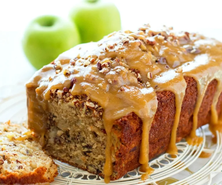 Freshly baked praline apple bread with apples and praline topping