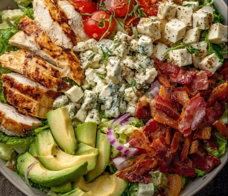 Savory BLT Chicken Salad with crispy bacon and fresh vegetables