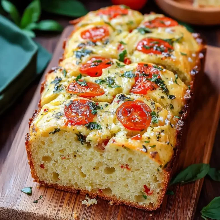 Freshly baked Savory Caprese Bread with tomatoes and basil