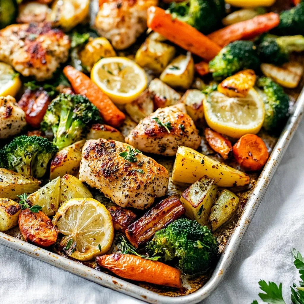 Sheet Pan Lemon Herb Chicken with fresh vegetables