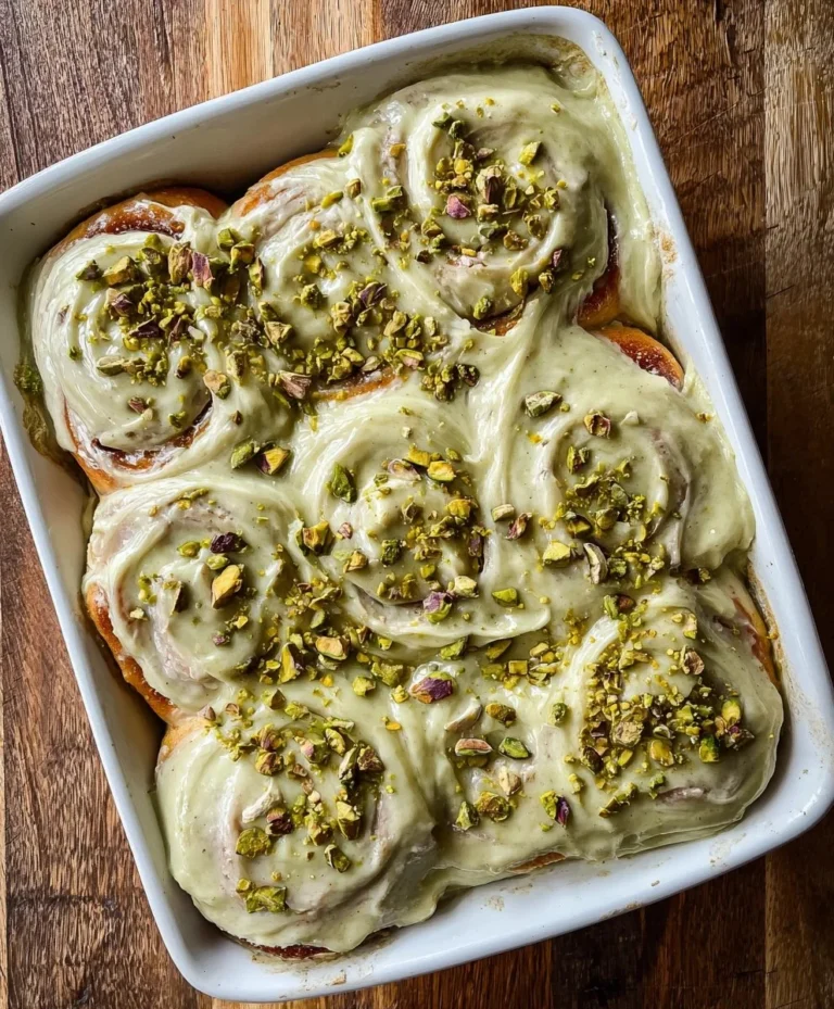 Delicious small batch pistachio cream cinnamon rolls with cinnamon and icing