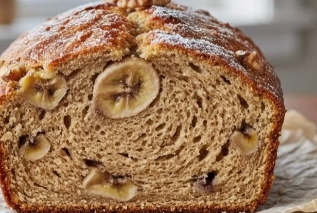 Sourdough discard banana bread made with ripe bananas and sourdough starter.