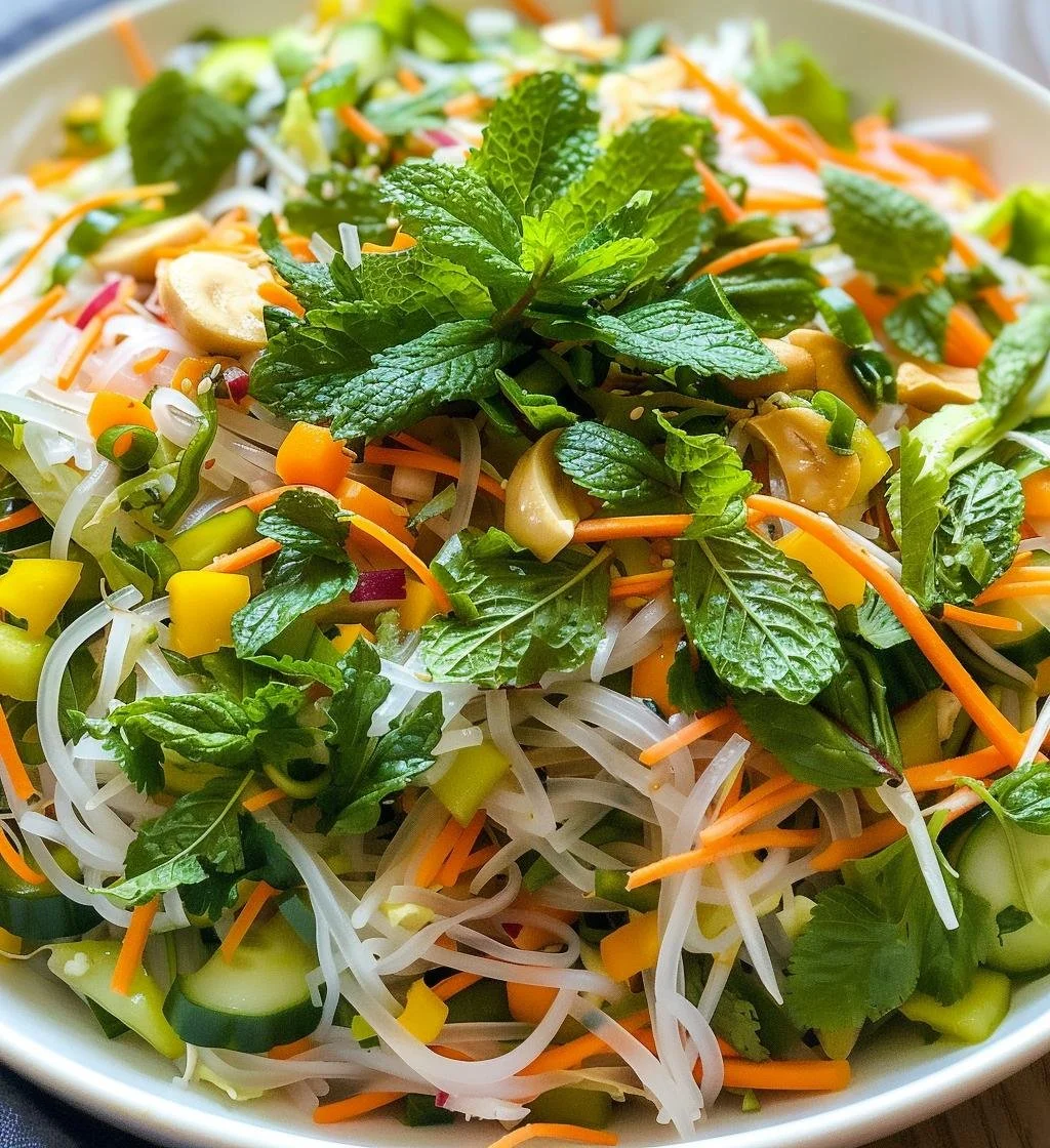 Colorful Spring Roll Salad with fresh vegetables and herbs, served in a bowl