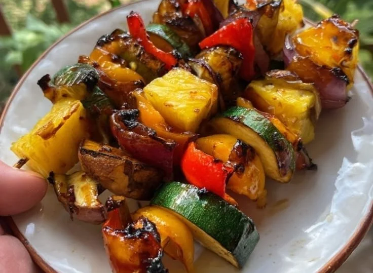 Grilled Vegetable Skewers with Honey-Lime Chili Glaze