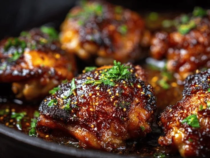 Honey Garlic Bourbon Glazed Chicken Thighs
