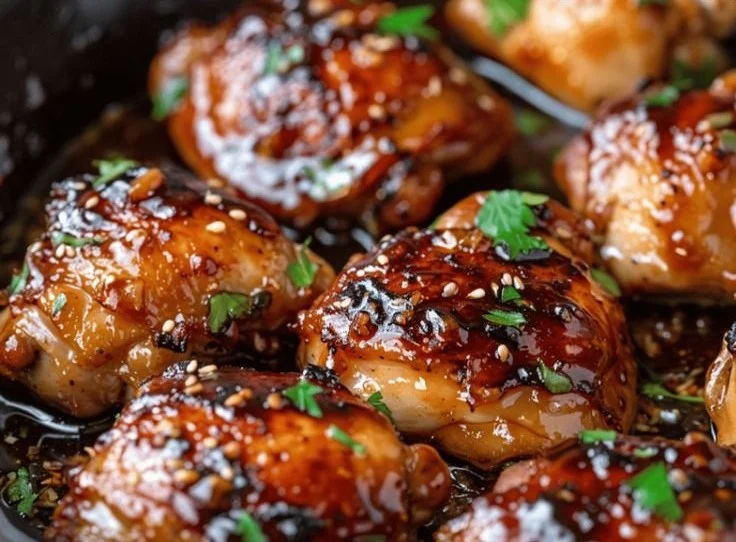 Honey Garlic Bourbon Glazed Chicken Thighs